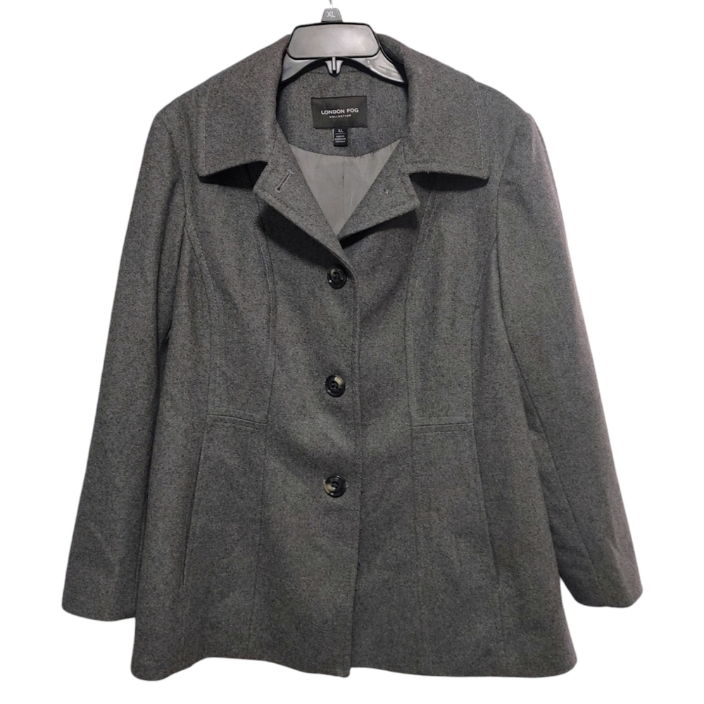 London Fog Gray Wool Blend Single Breasted Peacoat Women's Size Extra Large XL